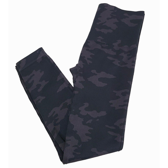 SPANX Leggings M Look At Me Now Seamless Black Gray Camo High Waist Full Length - Picture 1 of 8